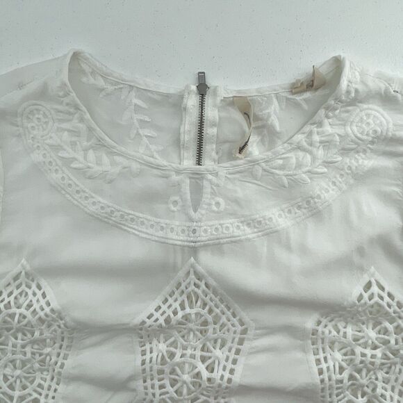 Soft Surroundings PM Petite Arlette Blouse Crochet Lace Embroidered Bell Sleeve - Picture 10 of 16